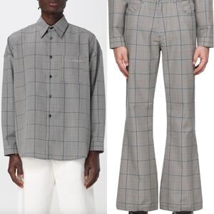 Marni Gingham Check Wool Blend Button Shirt Flare Trousers Matching Set Size 54